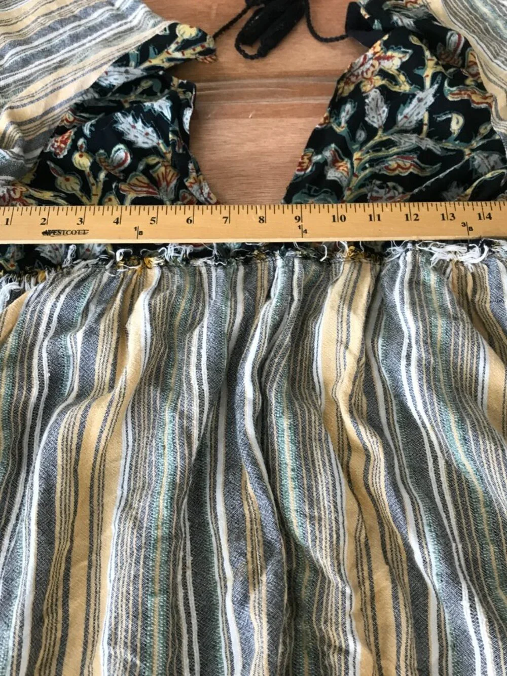Free People Under The Sun Tunic Top Women XS Yellow Striped Flutter Sleeve Boho